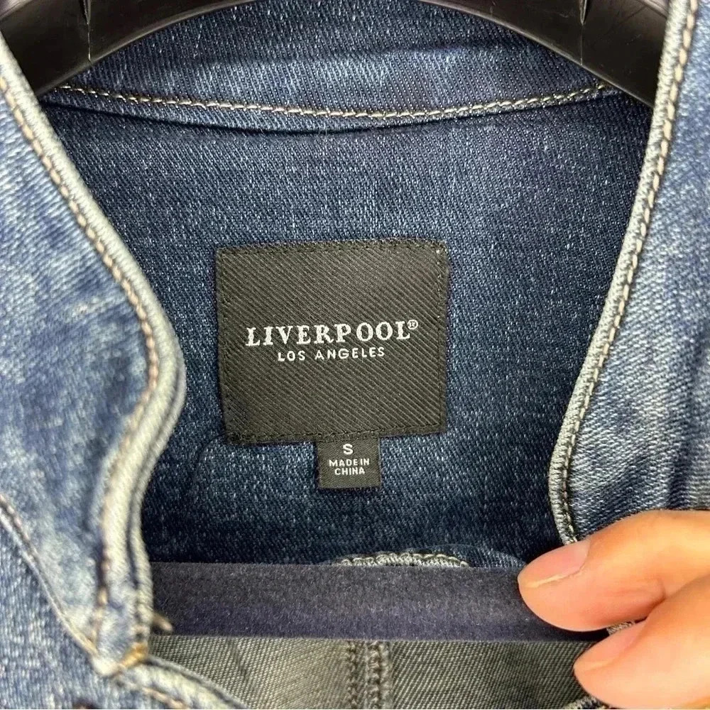 Liverpool Seamed Long Jean Jacket with Patch Pockets - Picture 7 of 10